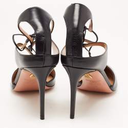 Pre Owned Aquazzura Black Leather Pointed Toe Ankle Strap Pumps Size 42