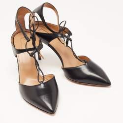 Pre Owned Aquazzura Black Leather Pointed Toe Ankle Strap Pumps Size 42