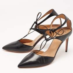 Pre Owned Aquazzura Black Leather Pointed Toe Ankle Strap Pumps Size 42