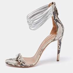 Aquazzura Monochrome Python Embossed Spin Me Around Strappy Sandals Size 41