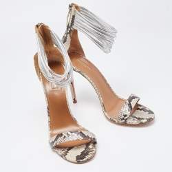 Aquazzura Monochrome Python Embossed Spin Me Around Strappy Sandals Size 41