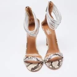 Aquazzura Monochrome Python Embossed Spin Me Around Strappy Sandals Size 41