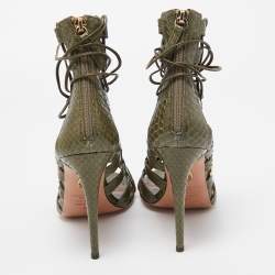 Aquazzura Green Python Amazon Lace Up Open Toe Sandals Size 41