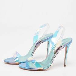 Pre Owned Aquazzura Blue Iridescent PVC So Nude Slingback Sandals Size 38.5