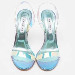 Pre Owned Aquazzura Blue Iridescent PVC So Nude Slingback Sandals Size 38.5
