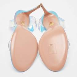 Pre Owned Aquazzura Blue Iridescent PVC So Nude Slingback Sandals Size 38.5