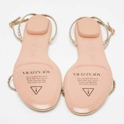 Pre Owned Aquazzura Gold Crystal Embellished Leather Mini Tequila Flat Sandals Size 40