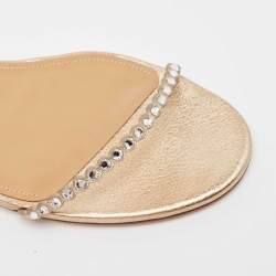 Pre Owned Aquazzura Gold Crystal Embellished Leather Mini Tequila Flat Sandals Size 40