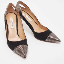 Pre Owned Aquazzura Black Suede and Leather Hello Lover Ankle Strap Pumps Size 40.5