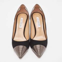 Pre Owned Aquazzura Black Suede and Leather Hello Lover Ankle Strap Pumps Size 40.5