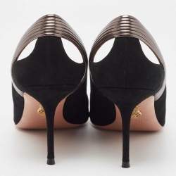 Pre Owned Aquazzura Black Suede and Leather Hello Lover Ankle Strap Pumps Size 40.5