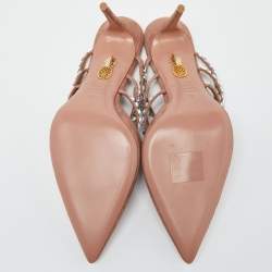 Pre Owned Aquazzura Pink Suede Crystal Embellished Donata Mules Size 38