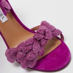 Pre Owned Aquazzura Purple Suede Monaco Embellished Ankle Wrap Sandals Size 38.5