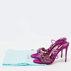 Pre Owned Aquazzura Purple Suede Monaco Embellished Ankle Wrap Sandals Size 38.5
