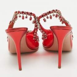 Pre Owned Aquazzura Red PVC Crystal Embellished Temptation Slingback Pumps Size 38
