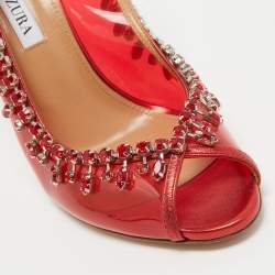 Pre Owned Aquazzura Red PVC Crystal Embellished Temptation Slingback Pumps Size 38