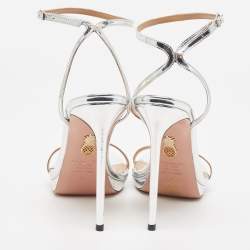 Pre Owned Aquazzura Metallic Silver Leather Olie Platform Sandals Size 41