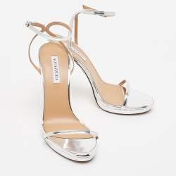 Pre Owned Aquazzura Metallic Silver Leather Olie Platform Sandals Size 41