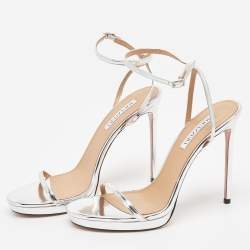 Pre Owned Aquazzura Metallic Silver Leather Olie Platform Sandals Size 41