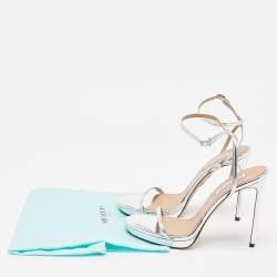 Pre Owned Aquazzura Metallic Silver Leather Olie Platform Sandals Size 41