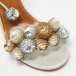 Pre Owned Aquazzura Metallic Glitter Suede Disco Thing Ankle Tie Sandals Size 39.5