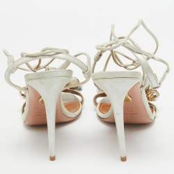 Pre Owned Aquazzura Metallic Glitter Suede Disco Thing Ankle Tie Sandals Size 39.5