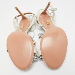 Pre Owned Aquazzura Metallic Glitter Suede Disco Thing Ankle Tie Sandals Size 39.5