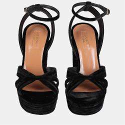 Pre Owned Aquazzura Velvet Block Heel Ankle Strap Sandals Size 36