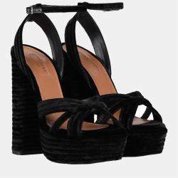 Pre Owned Aquazzura Velvet Block Heel Ankle Strap Sandals Size 36