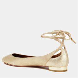 Pre Owned Aquazzura Suede Ankle Tie Ballet Flats Size 36