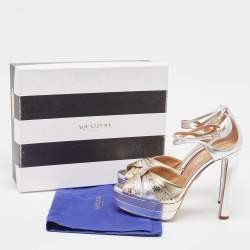 Pre Owned Aquazzura Tri Color Leather Platform Sandals Size 41