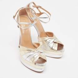 Pre Owned Aquazzura Tri Color Leather Platform Sandals Size 41