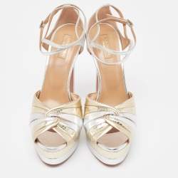 Pre Owned Aquazzura Tri Color Leather Platform Sandals Size 41