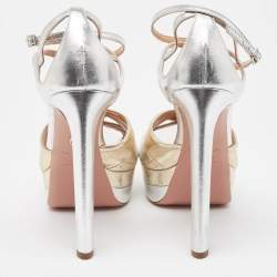 Pre Owned Aquazzura Tri Color Leather Platform Sandals Size 41