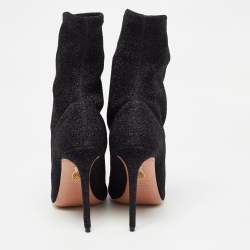 Aquazzura Black Lurex Fabric Eclair Ankle Boots Size 40