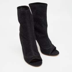 Aquazzura Black Lurex Fabric Eclair Ankle Boots Size 40