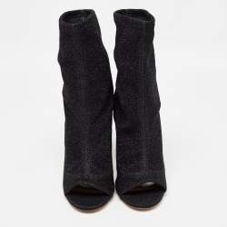 Aquazzura Black Lurex Fabric Eclair Ankle Boots Size 40