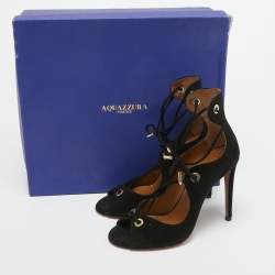 Aquazzura Black Suede Lace Up Sandals Size 35