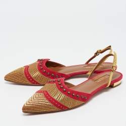 Aquazzura Pink/Gold Suede and Leather Marrakech Slingback Flats Size 38