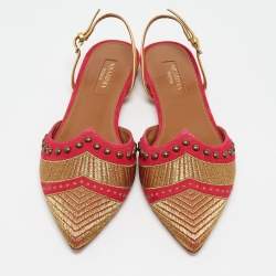 Aquazzura Pink/Gold Suede and Leather Marrakech Slingback Flats Size 38