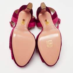Pre Owned Aquazzura Pink Satin and Velvet Coquette Platform Sandals Size 38