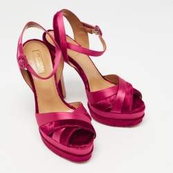 Pre Owned Aquazzura Pink Satin and Velvet Coquette Platform Sandals Size 38
