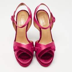 Pre Owned Aquazzura Pink Satin and Velvet Coquette Platform Sandals Size 38