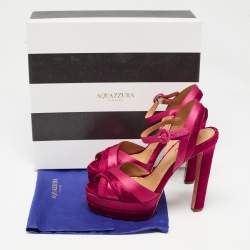 Pre Owned Aquazzura Pink Satin and Velvet Coquette Platform Sandals Size 38