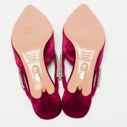 Aquazzura Pink Velvet Crystal Embellished Sabine Mules Size 38
