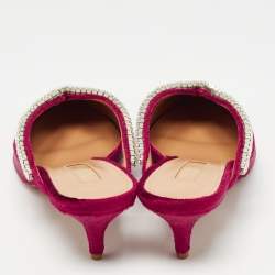 Aquazzura Pink Velvet Crystal Embellished Sabine Mules Size 38