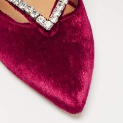 Aquazzura Pink Velvet Crystal Embellished Sabine Mules Size 38