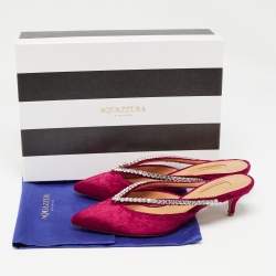 Aquazzura Pink Velvet Crystal Embellished Sabine Mules Size 38