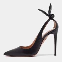 مملوكة مسبقًا Aquazzura Black Leather Pointed Toe Pumps Size 35