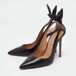 مملوكة مسبقًا Aquazzura Black Leather Pointed Toe Pumps Size 35